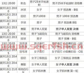 奥运会中国队的赛程表（奥运会中国队的赛程表格）